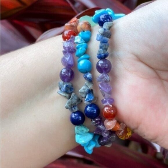 Rainbow Gemstone Stretch Bead Bracelet - Picture 1 of 4